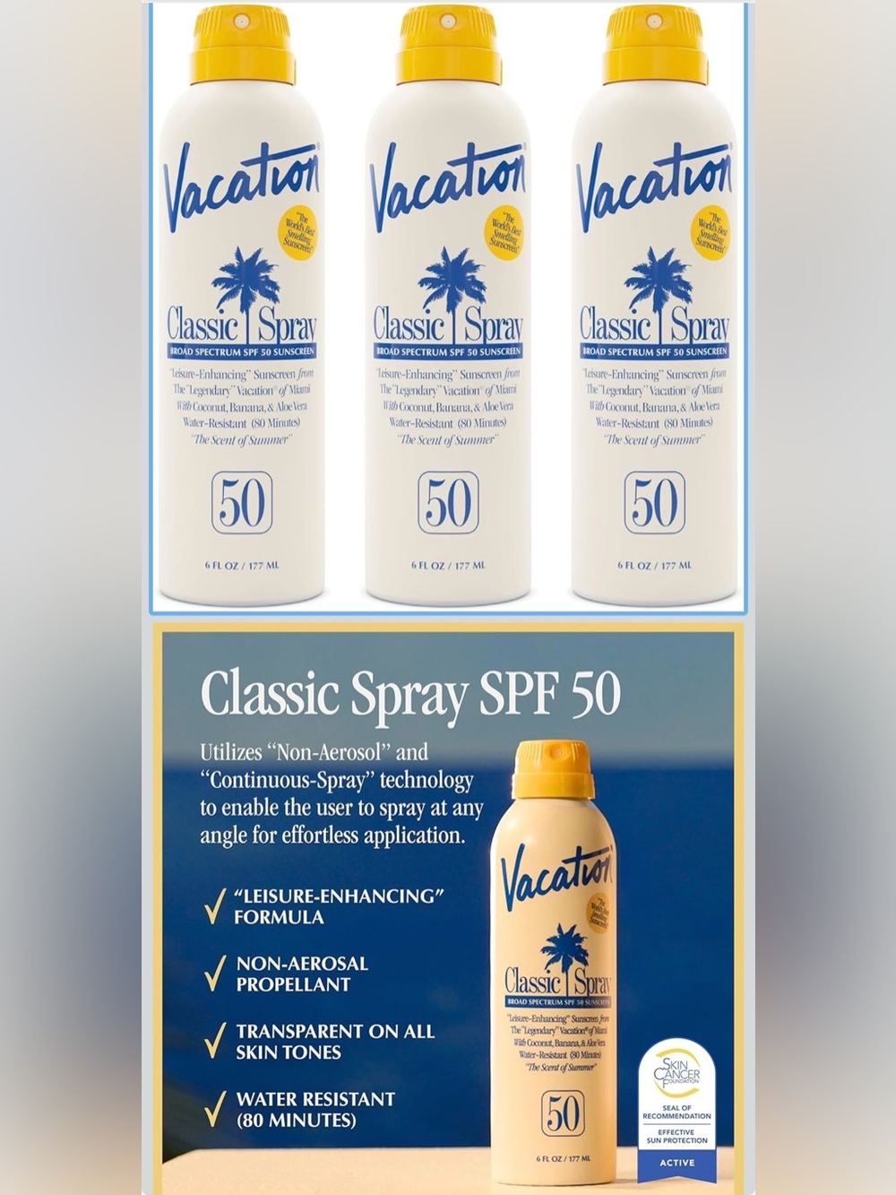 Set of 3 pcs Vacation Classic Spray SPF 50 Sunscreen - Yellow/White- DEAL